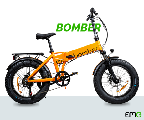 TREVI EMG BOMBER zložljivo električno kolo, 20" pnevmatike, 250W motor, 36V 10Ah 360Wh baterija, Shimano, do 40km, disk zavore, vzmetenje, LCD zaslon, oranžno (Sunset)