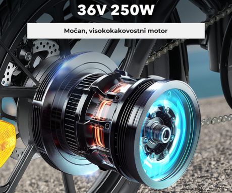 Električno zložljivo kolo ISINWHEEL U3, 16" pnevmatike, 250W motor, do 55km, do 25km/h, 36V 7.8Ah baterija, do 120kg, črn