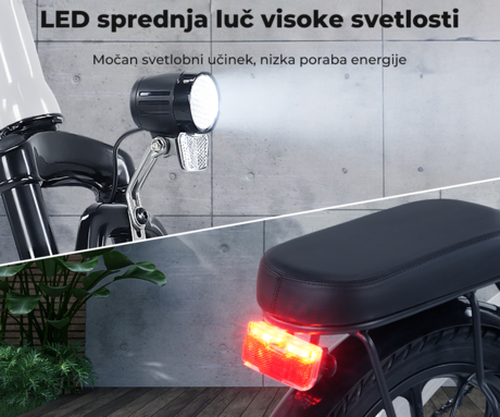 Električno zložljivo kolo ISINWHEEL U3, 16" pnevmatike, 250W motor, do 55km, do 25km/h, 36V 7.8Ah baterija, do 120kg, bel