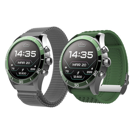 EOL - FOREVER ICON AW-100 športno elegantna pametna ura, odličen AMOLED zaslon, Bluetooth 5.0, Android +iOS, vodoodporna IP68, srebrno zelena (Silver Green)