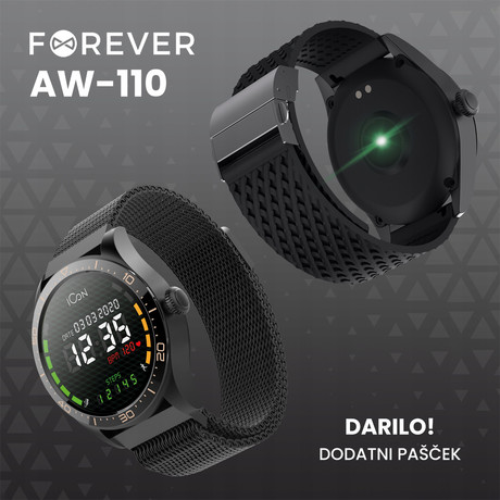 EOL - FOREVER ICON 2 AW-110 pametna ura, AMOLED zaslon, Bluetooth 5.0, Android +iOS, IP68, črna
