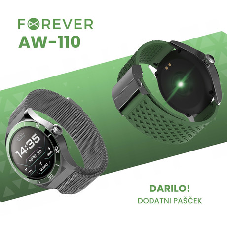 EOL - FOREVER ICON 2 AW-110 pametna ura, AMOLED zaslon, Bluetooth 5.0, Android +iOS, IP68, srebrno zelena (Silver Green)