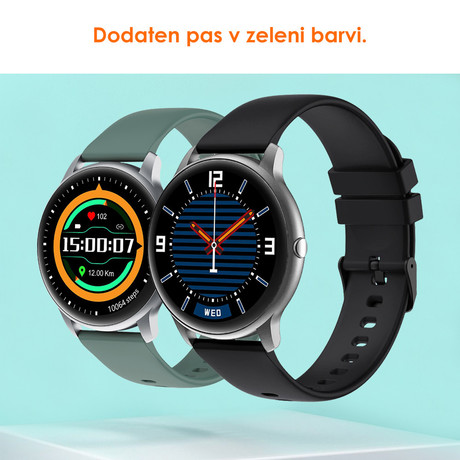 EOL - Pametna ura Xiaomi IMILAB KW-66, 3D HD curved zaslon, Bluetooth 5.0, IP68, črna (črn + zelen pašček)