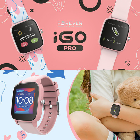 FOREVER pametna mladostniška / otroška / športna ura iGO PRO JW-200, 1.4'', Bluetooth, IP68, roza