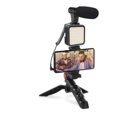 Platinet PMVG4IN1 4v1 VLOG komplet za snemanje, mikrofon, LED luč, držalo, stojalo, univerzalni