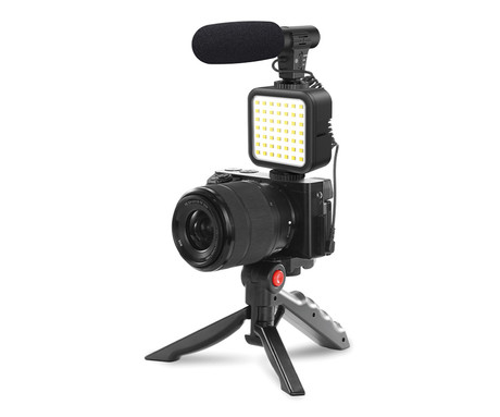 Platinet PMVG4IN1 4v1 VLOG komplet za snemanje, mikrofon, LED luč, držalo, stojalo, univerzalni