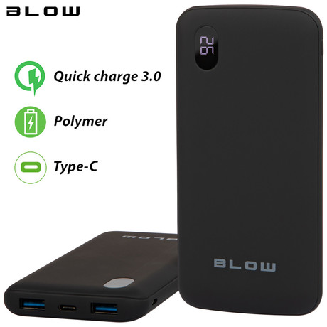 Power bank BLOW PB20B, 16.000mAh, Hitro polnjenje Quick Charge 3.0, Type-C, LED, Polymer baterija, črna