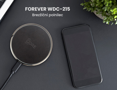 EOL - FOREVER WDC-215 brezžični polnilec za pametne naprave / telefone, moč 15W, QI standard polnjenja, črn