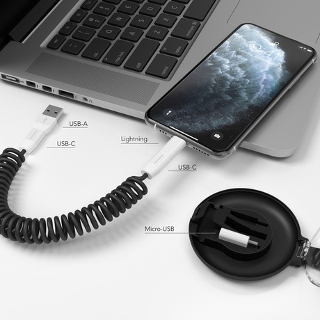 Vonmählen ALLROUNDO ® C univerzalni 6v1 kabel za polnjenje, USB-C / USB-A / Micro-USB / Lightning, združljiv z vsemi napravami, hitro polnjenje, 75 cm, črn