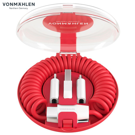 Vonmählen ALLROUNDO ® C univerzalni 6v1 kabel za polnjenje, USB-C / USB-A / Micro-USB / Lightning, združljiv z vsemi napravami, hitro polnjenje, 75 cm, rdeč