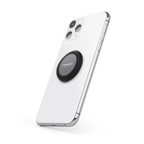 Vonmählen BACKFLIP® Signature univerzalno magnetno držalo / stojalo za telefon, silikon + aluminij, združljivo z vsemi telefoni, priložen magnetni nosilec, črno