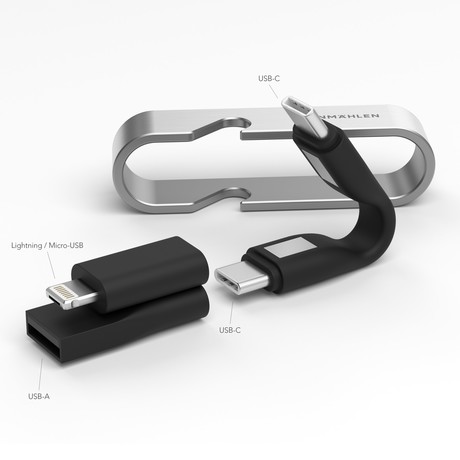 Vonmählen HIGH SIX® univerzalni 6v1 kabel za polnjenje, USB-C / USB-A / Micro-USB / Lightning, združljiv z vsemi napravami, hitro polnjenje, srebrno-črn (Silver Black)