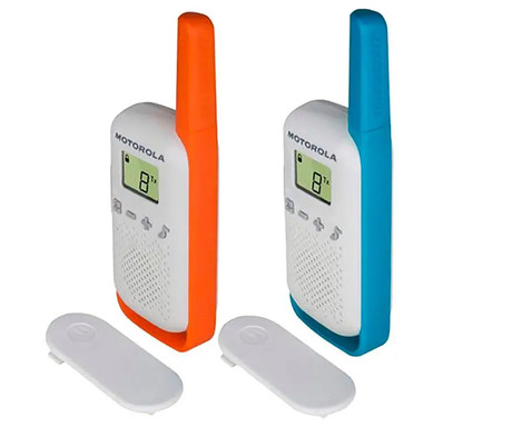 MOTOROLA T42 walkie talkie komplet, 2-KIT, PMR446, 16 kanalov, doseg 4km, +dodatki, moder, oranžen