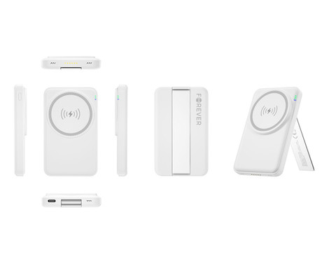 FOREVER MACS-100 5v1 magnetna brezžična polnilna postaja, powerbank, do 3 naprave, tehnologija MagSafe, 20W, 5000mAh, hitro polnjenje, USB Type-C + USB Type-A