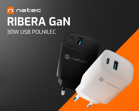 Natec RIBERA GaN polnilec, 30W, 1x USB-A, 1x USB-C, PD 3.0, QC 3.0, protokol PPS, univerzalna kompatibilnost, tehnologija GaN, varnostne zaščite, 82x39x33mm, bel