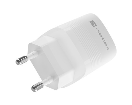 Natec RIBERA GaN polnilec, 30W, 1x USB-A, 1x USB-C, PD 3.0, QC 3.0, protokol PPS, univerzalna kompatibilnost, tehnologija GaN, varnostne zaščite, 82x39x33mm, bel