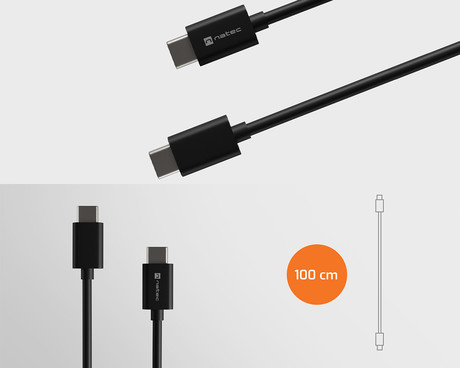 Natec PRATI kabel USB-C, 100W, 100cm, Power Delivery 3.0, univerzalna kompatibilnost, TPE, Velcro, črn