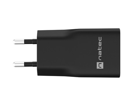 Natec RIBERA GaN SLIM polnilec, 20W, 1x USB-A, 1x USB-C, PD 3.0, QC 3.0, protokol PPS, univerzalna kompatibilnost, tehnologija GaN, varnostne zaščite, 83x38x16mm, črn