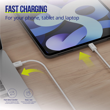 ALLITY AUC-03 kabel, USB-C na USB-C, 60W, 1m, univerzalni, polnjenje / napajanje / prenos podatkov, Plug&Play, odporen TPU/TPE, +Velcro trak, bel