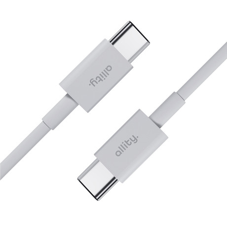 ALLITY AUC-03 kabel, USB-C na USB-C, 60W, 1m, univerzalni, polnjenje / napajanje / prenos podatkov, Plug&Play, odporen TPU/TPE, +Velcro trak, bel