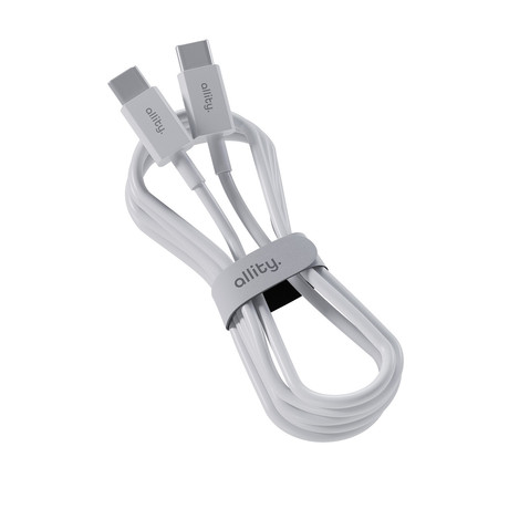 ALLITY AUC-03 kabel, USB-C na USB-C, 60W, 1m, univerzalni, polnjenje / napajanje / prenos podatkov, Plug&Play, odporen TPU/TPE, +Velcro trak, bel