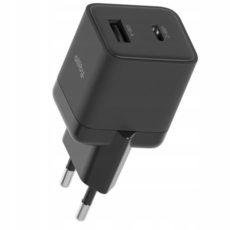 ALLITY ATC-01 GaN polnilec, 30W, 1x USB-C, 1x USB-A, Power Delivery, Quick Charge, polnjenje / napajanje, univerzalna kompatibilnost, Plug&Play, tehnologija GaN, črn
