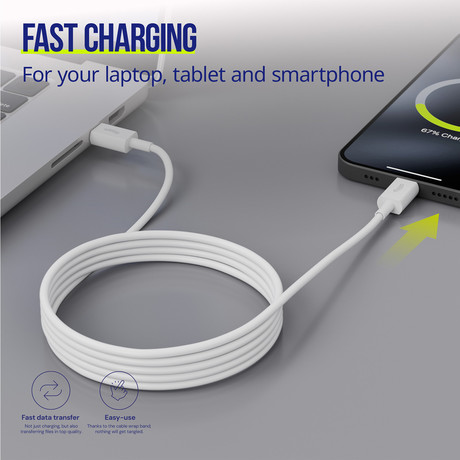 ALLITY AUC-03 kabel, USB-C na USB-C, 100W, 1m, univerzalni, polnjenje / napajanje / prenos podatkov, Plug&Play, odporen TPU/TPE, +Velcro trak, bel