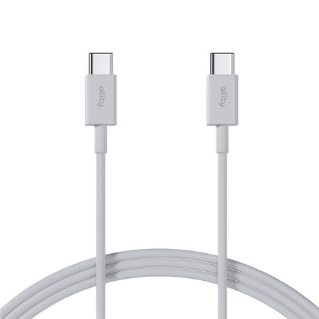 ALLITY AUC-03 kabel, USB-C na USB-C, 100W, 1m, univerzalni, polnjenje / napajanje / prenos podatkov, Plug&Play, odporen TPU/TPE, +Velcro trak, bel