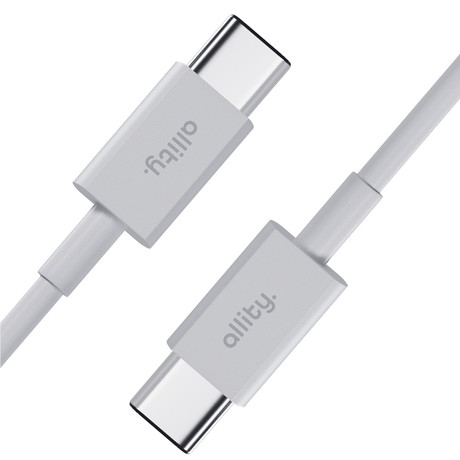 ALLITY AUC-03 kabel, USB-C na USB-C, 100W, 1m, univerzalni, polnjenje / napajanje / prenos podatkov, Plug&Play, odporen TPU/TPE, +Velcro trak, bel