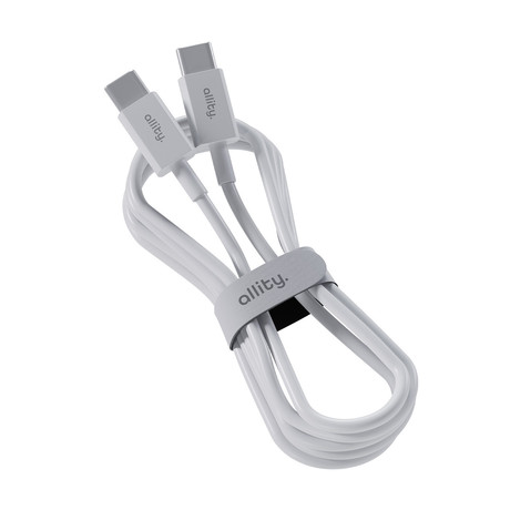ALLITY AUC-03 kabel, USB-C na USB-C, 100W, 1m, univerzalni, polnjenje / napajanje / prenos podatkov, Plug&Play, odporen TPU/TPE, +Velcro trak, bel