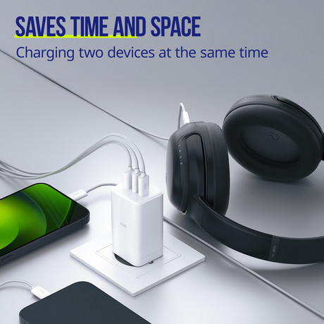 ALLITY ATC-01 GaN polnilec, 65W, 2x USB-C, 1x USB-A, Power Delivery, Quick Charge, polnjenje / napajanje, univerzalna kompatibilnost, Plug&Play, tehnologija GaN, črn