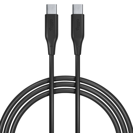 ALLITY AUC-02 kabel, USB-C na USB-C, 60W, 1m, univerzalni, polnjenje / napajanje / prenos podatkov, Plug&Play, silikon, +Velcro trak, črn