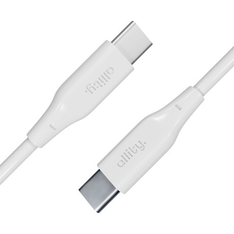 ALLITY AUC-02 kabel, USB-C na USB-C, 100W, 2m, univerzalni, polnjenje / napajanje / prenos podatkov, Plug&Play, silikon, +Velcro trak, bel