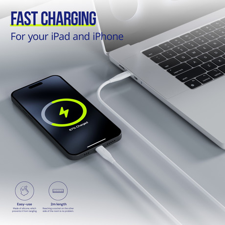 ALLITY AUC-02 kabel, USB-C na USB-C, 100W, 2m, univerzalni, polnjenje / napajanje / prenos podatkov, Plug&Play, silikon, +Velcro trak, bel
