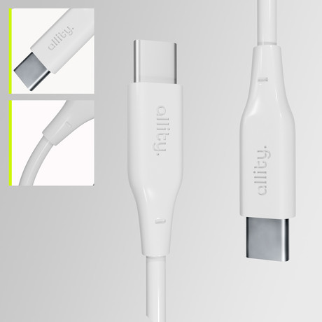 ALLITY AUC-02 kabel, USB-C na USB-C, 100W, 2m, univerzalni, polnjenje / napajanje / prenos podatkov, Plug&Play, silikon, +Velcro trak, bel