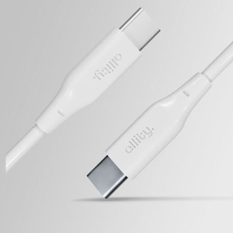 ALLITY AUC-02 kabel, USB-C na USB-C, 100W, 2m, univerzalni, polnjenje / napajanje / prenos podatkov, Plug&Play, silikon, +Velcro trak, bel
