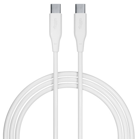 ALLITY AUC-02 kabel, USB-C na USB-C, 100W, 2m, univerzalni, polnjenje / napajanje / prenos podatkov, Plug&Play, silikon, +Velcro trak, bel