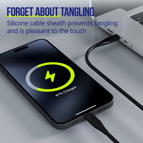 ALLITY AUC-02 kabel, USB-C na USB-C, 100W, 2m, univerzalni, polnjenje / napajanje / prenos podatkov, Plug&Play, silikon, +Velcro trak, črn