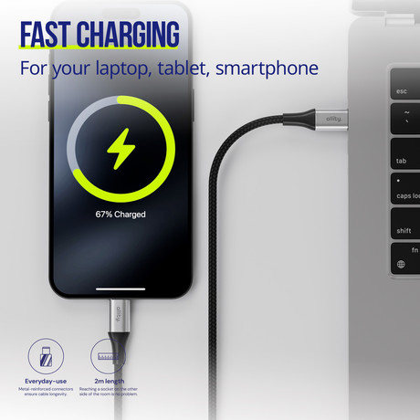 ALLITY AUC-01 kabel, USB-C na USB-C, 100W, 1m, univerzalni, polnjenje, napajanje, prenos podatkov, Plug&Play, najlon, črn