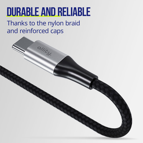 ALLITY AUC-01 kabel, USB-C na USB-C, 100W, 1m, univerzalni, polnjenje, napajanje, prenos podatkov, Plug&Play, najlon, črn