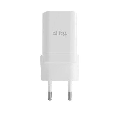 ALLITY ATC-01 GaN polnilec, 30W, 1x USB-C, 1x USB-A, Power Delivery, Quick Charge, polnjenje / napajanje, univerzalna kompatibilnost, Plug&Play, tehnologija GaN, bel