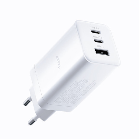 ALLITY ATC-01 GaN polnilec, 65W, 2x USB-C, 1x USB-A, Power Delivery, Quick Charge, polnjenje / napajanje, univerzalna kompatibilnost, Plug&Play, tehnologija GaN, bel