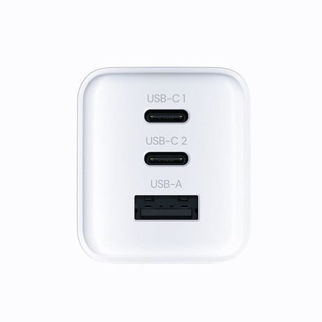 ALLITY ATC-01 GaN polnilec, 65W, 2x USB-C, 1x USB-A, Power Delivery, Quick Charge, polnjenje / napajanje, univerzalna kompatibilnost, Plug&Play, tehnologija GaN, bel