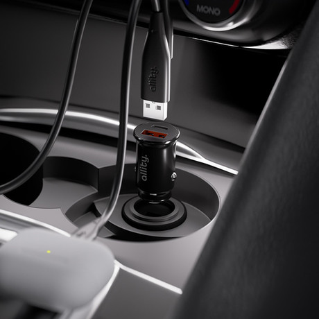 ALLITY ACC-100 avto polnilec, 30W, 12/24V, 1x USB-C, 1x USB-A, Power Delivery, Quick Charge, polnjenje / napajanje, univerzalna kompatibilnost, Plug&Play, črn