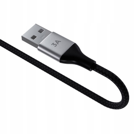 ALLITY AUC-01 kabel, USB-A na USB-C, 60W, 3A, 1m, univerzalni, polnjenje / napajanje / prenos podatkov, Plug&Play, najlon, +Velcro trak, črn