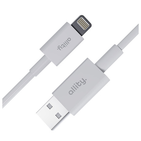 ALLITY AUC-03 kabel, USB-A na Lightning, 60W, 2.4A, 1m, univerzalni, polnjenje / napajanje / prenos podatkov, Plug&Play, odporen TPU/TPE, +Velcro trak, bel