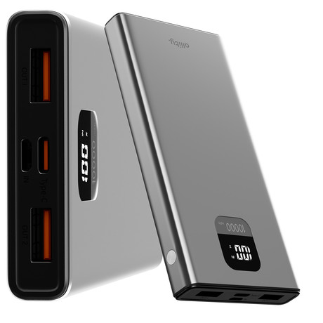 ALLITY APB-100 powerbank polnilna baterija, 10.000mAh, 22.5W, 1x USB-C, 2x USB-A, LCD zaslon, Power Delivery, Quick Charge, Plug&Play, siva