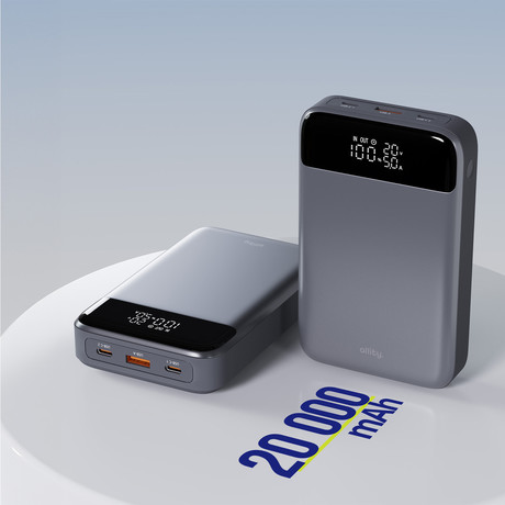 ALLITY APB-200 powerbank polnilna baterija, 19.200mAh, 130W, 2x USB-C, 1x USB-A, LCD zaslon, Power Delivery, Quick Charge, Plug&Play, +kabel 100W, siva