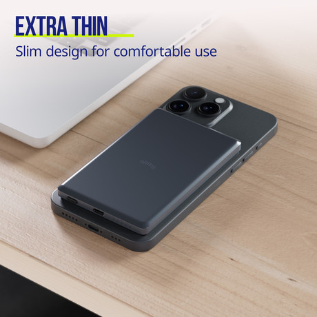 ALLITY APB-300 powerbank polnilna baterija, 5.000mAh, 20W, 1x USB-C, brezžično polnjenje, MagSafe tehnologija, Power Delivery, Quick Charge, Plug&Play, siva