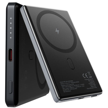 ALLITY APB-300 powerbank polnilna baterija, 5.000mAh, 20W, 1x USB-C, brezžično polnjenje, MagSafe tehnologija, Power Delivery, Quick Charge, Plug&Play, siva